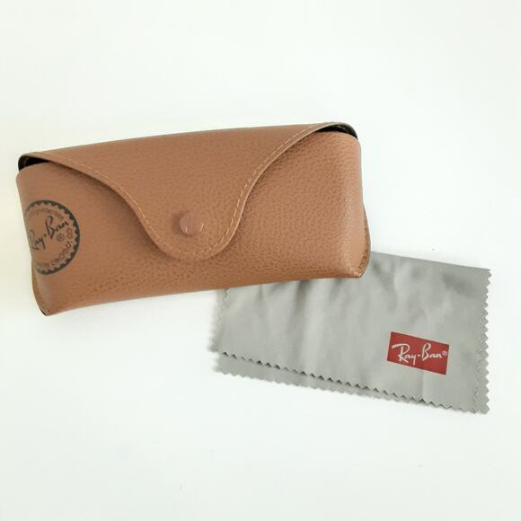 Ray-Ban Leather Hard Shell Glasses Case Brown Eyewear Cleaning Cloth Sunglasses - Picture 6 of 6